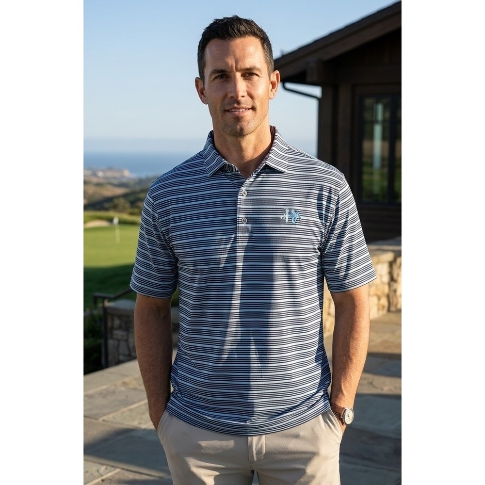 FootJoy Striped Performance Golf Short Sleeve Polo Shirt Mens XL Blue White Logo